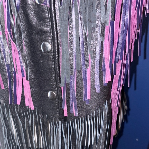 🟣 Western Wear by Shaf Leather Vest – Purple & Black Fringe, Bone & Silver Stud - Picture 4 of 14